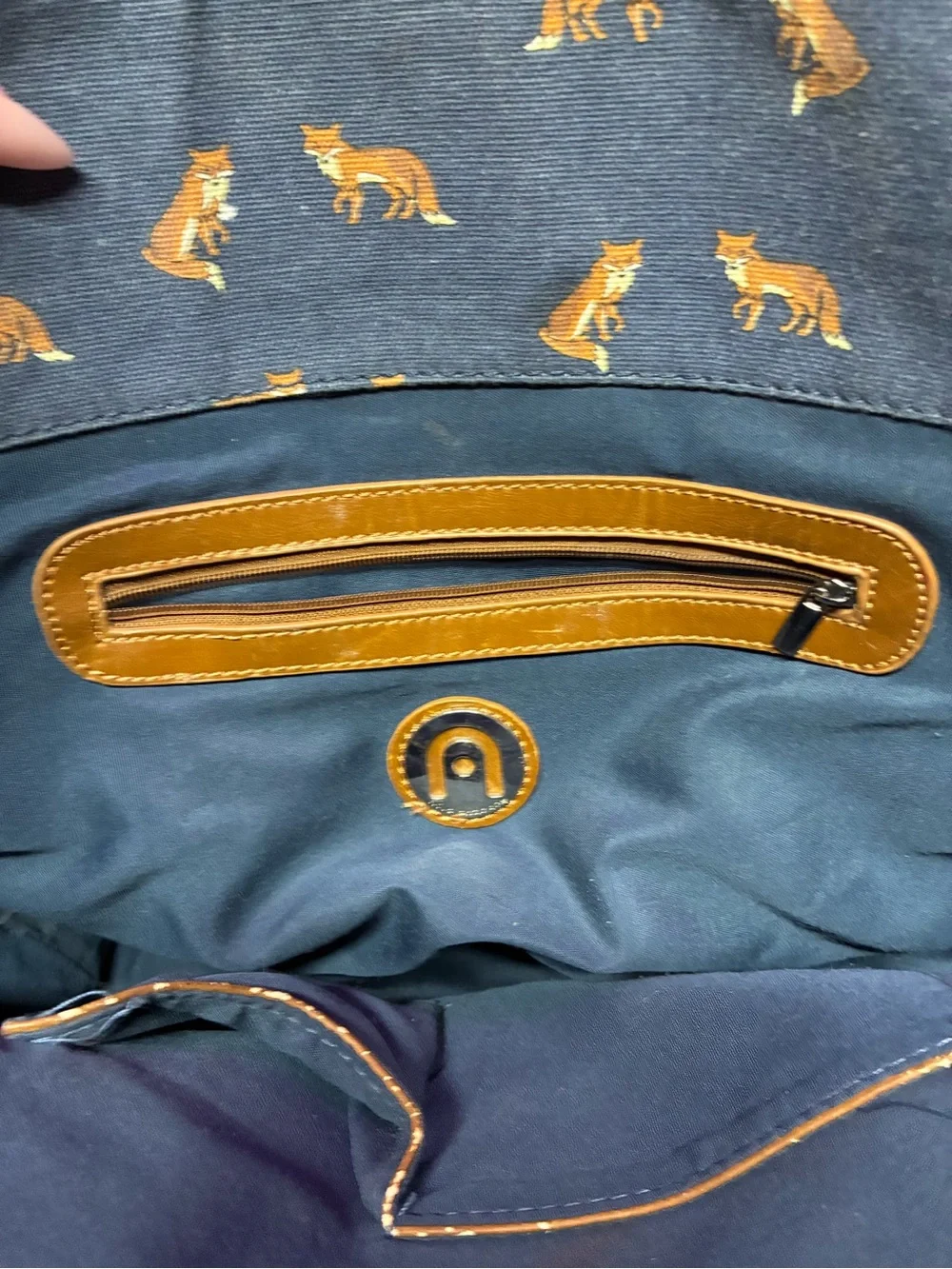 RARE Nila Anthony Vintage Button Clip Shopper Tote w/ Fox Print Brass Hardware